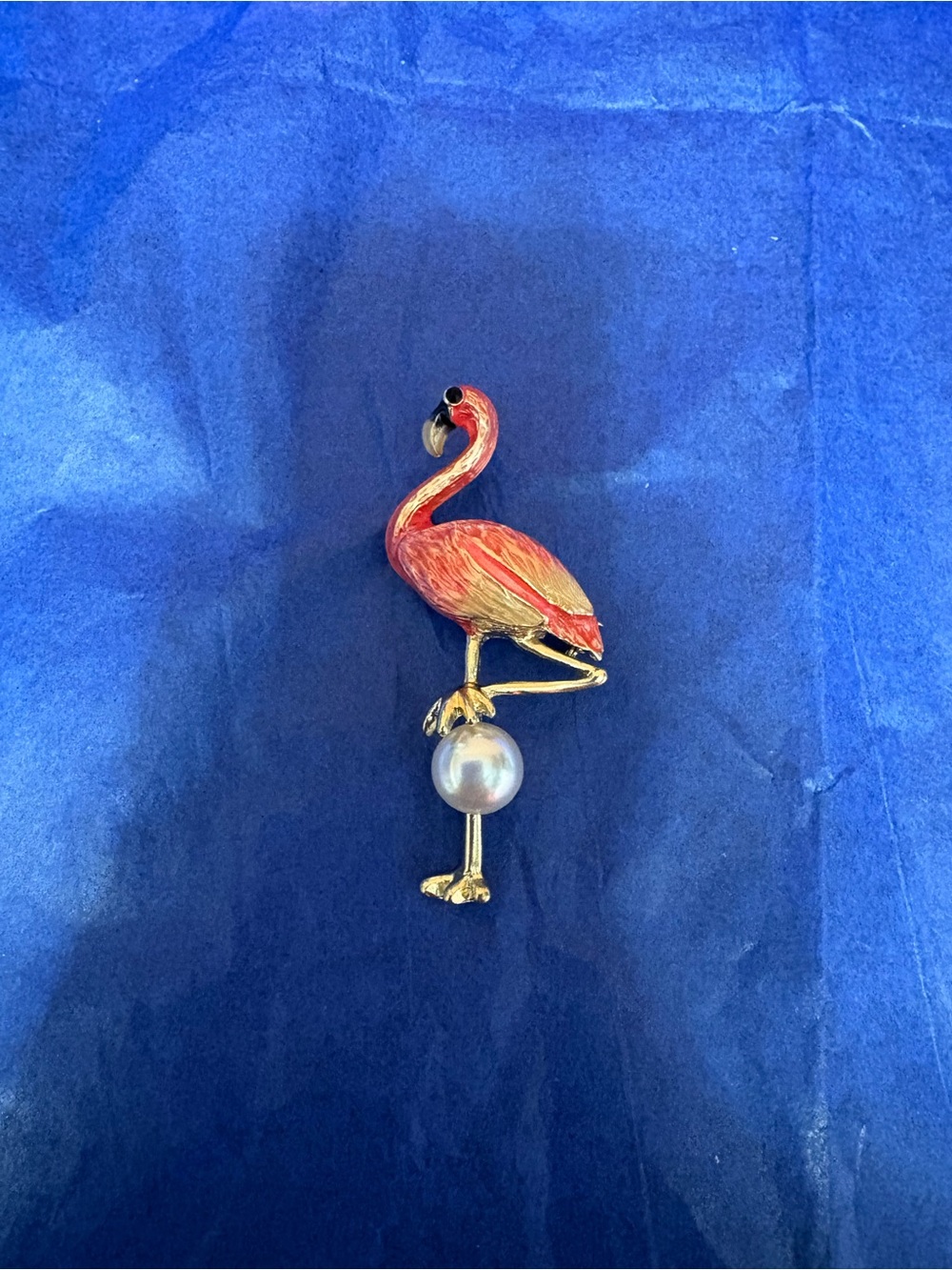 Pink Flamingo Bird Brooch with Pearl Accent - Brand Unspecified